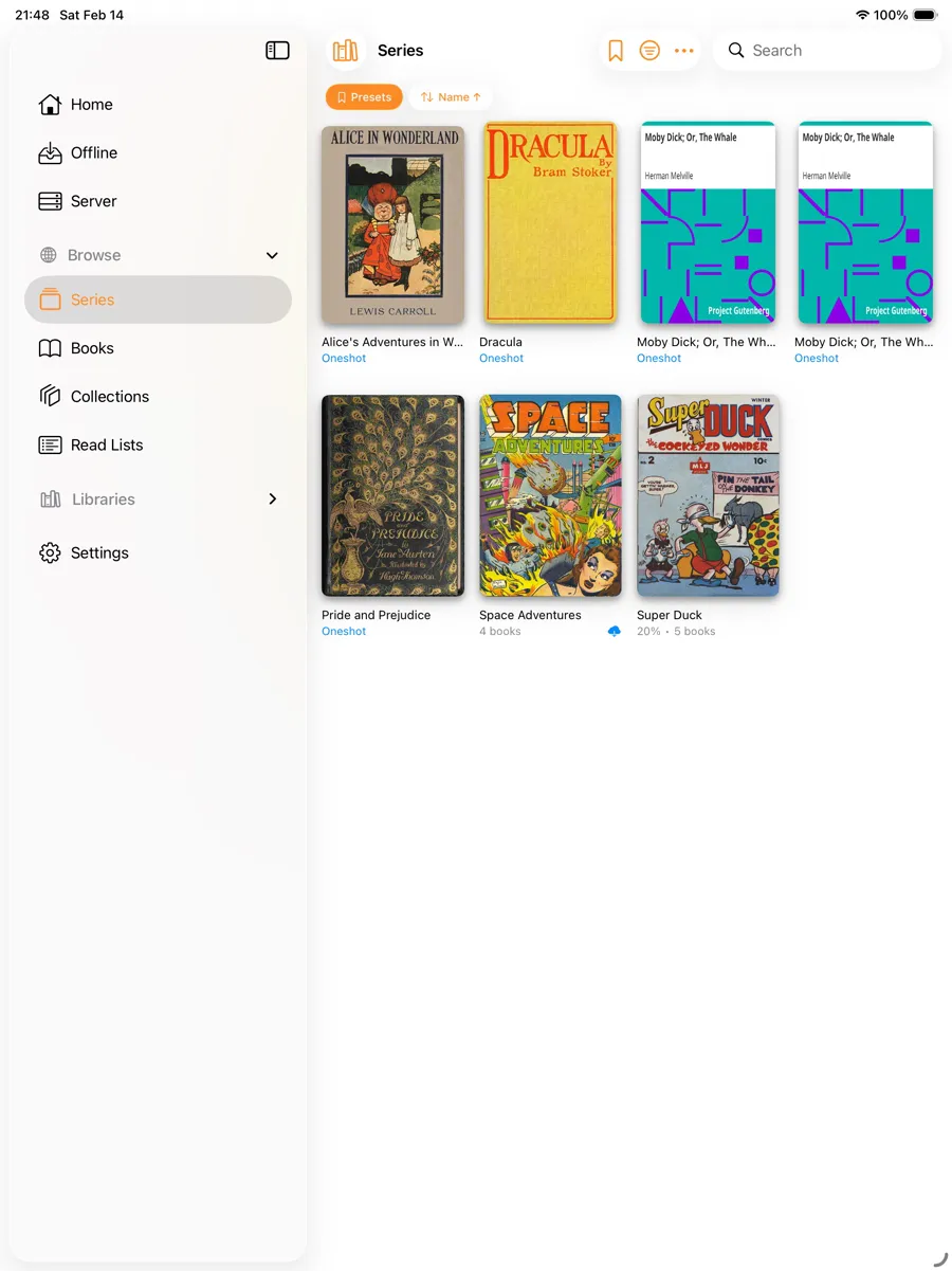 KMReader on iPad: Browse view with the series grid