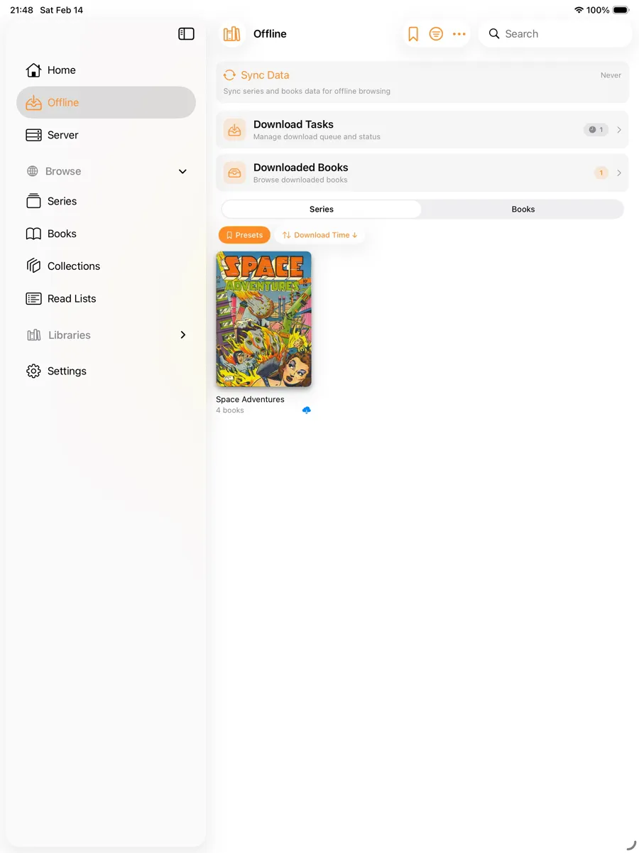 KMReader on iPad: Offline view with downloaded books
