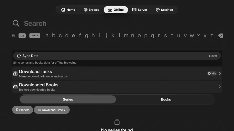 KMReader on Apple TV: Server management view